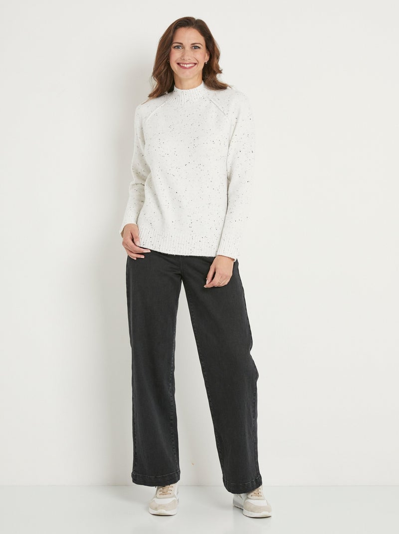 Pull chaud raglan col montant moucheté - Afibel Ecru - Kiabi