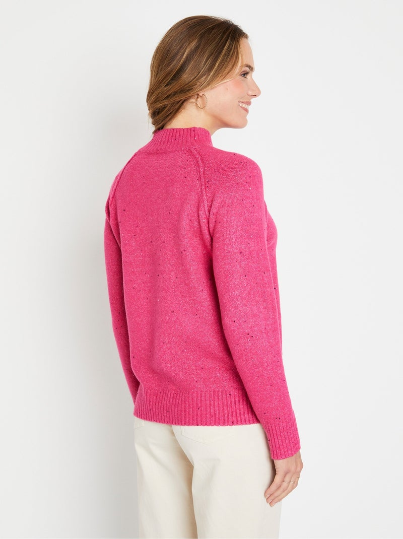 Pull chaud raglan col montant moucheté - Afibel Rose fushia - Kiabi
