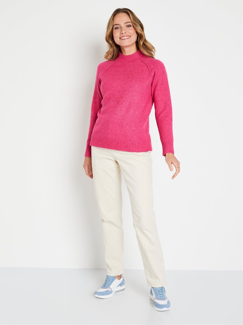Pull chaud raglan col montant moucheté - Afibel Rose fushia - Kiabi