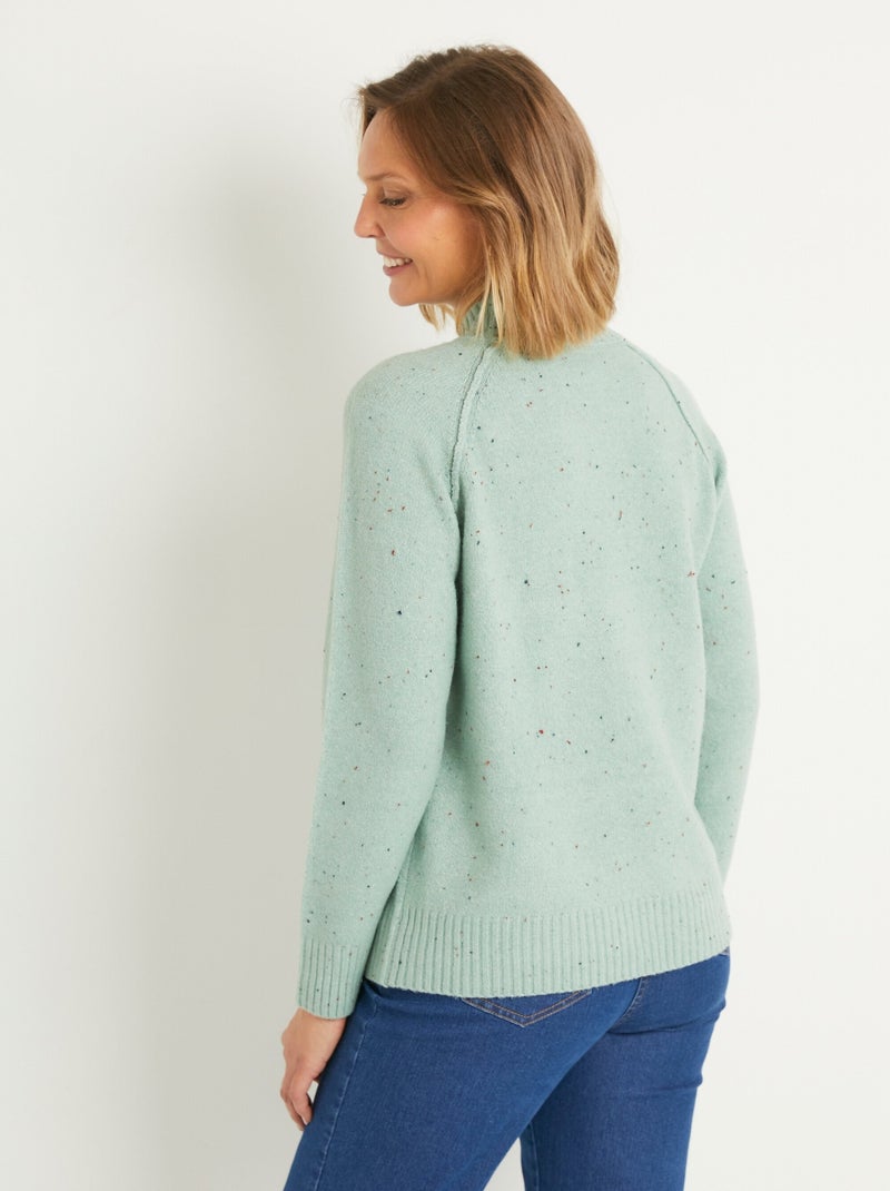 Pull chaud raglan col montant moucheté - Afibel Vert - Kiabi