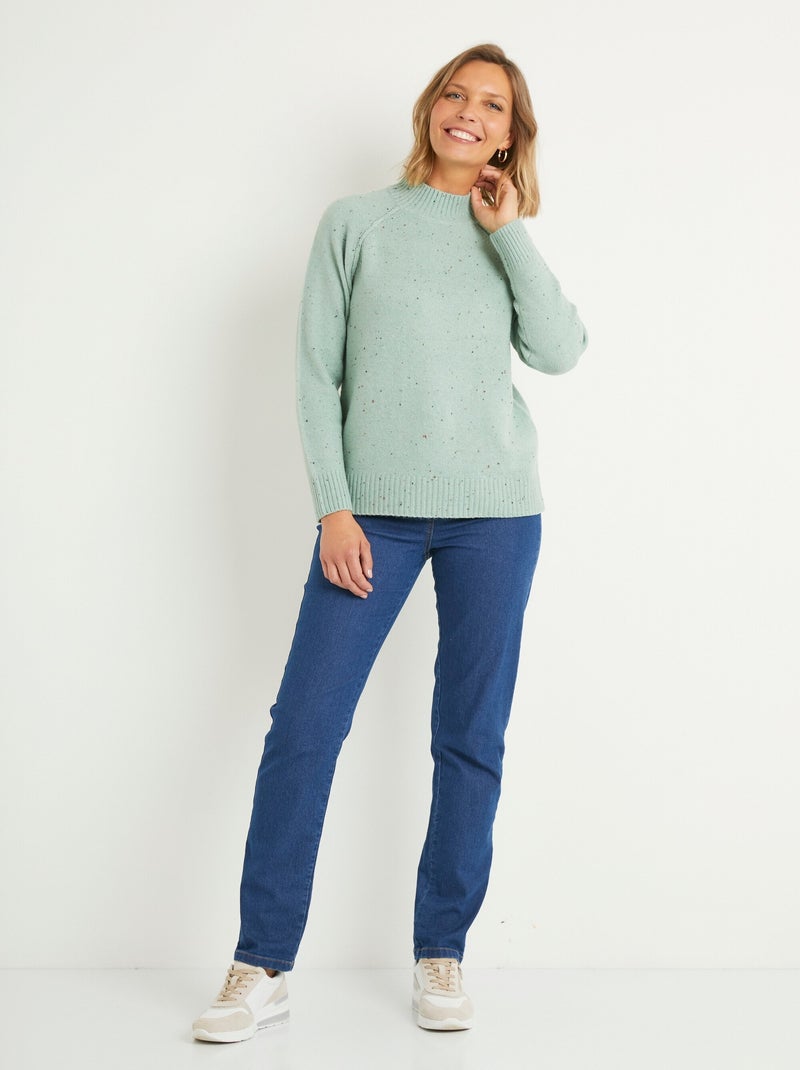 Pull chaud raglan col montant moucheté - Afibel Vert - Kiabi