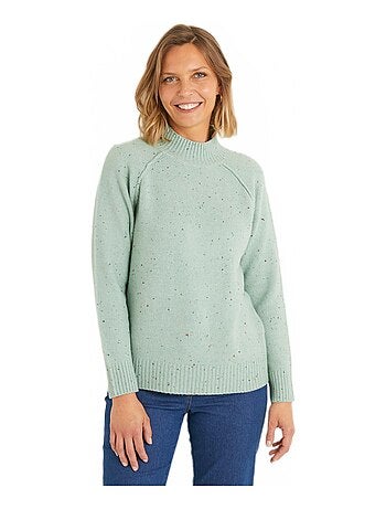 Pull chaud raglan col montant moucheté