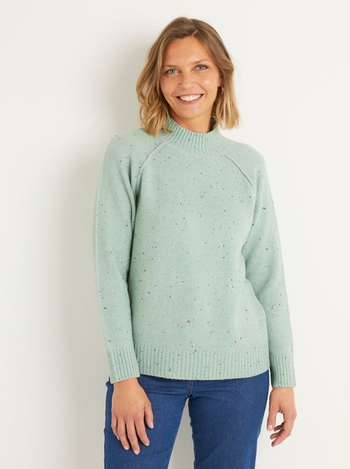 Pull chaud raglan col montant moucheté - Kiabi