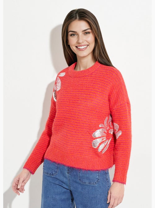 Pull chaud rayé avec laine, motifs fleur - afibel - Kiabi Pull chaud rayé avec laine, motifs fleur - afibel - Kiabi