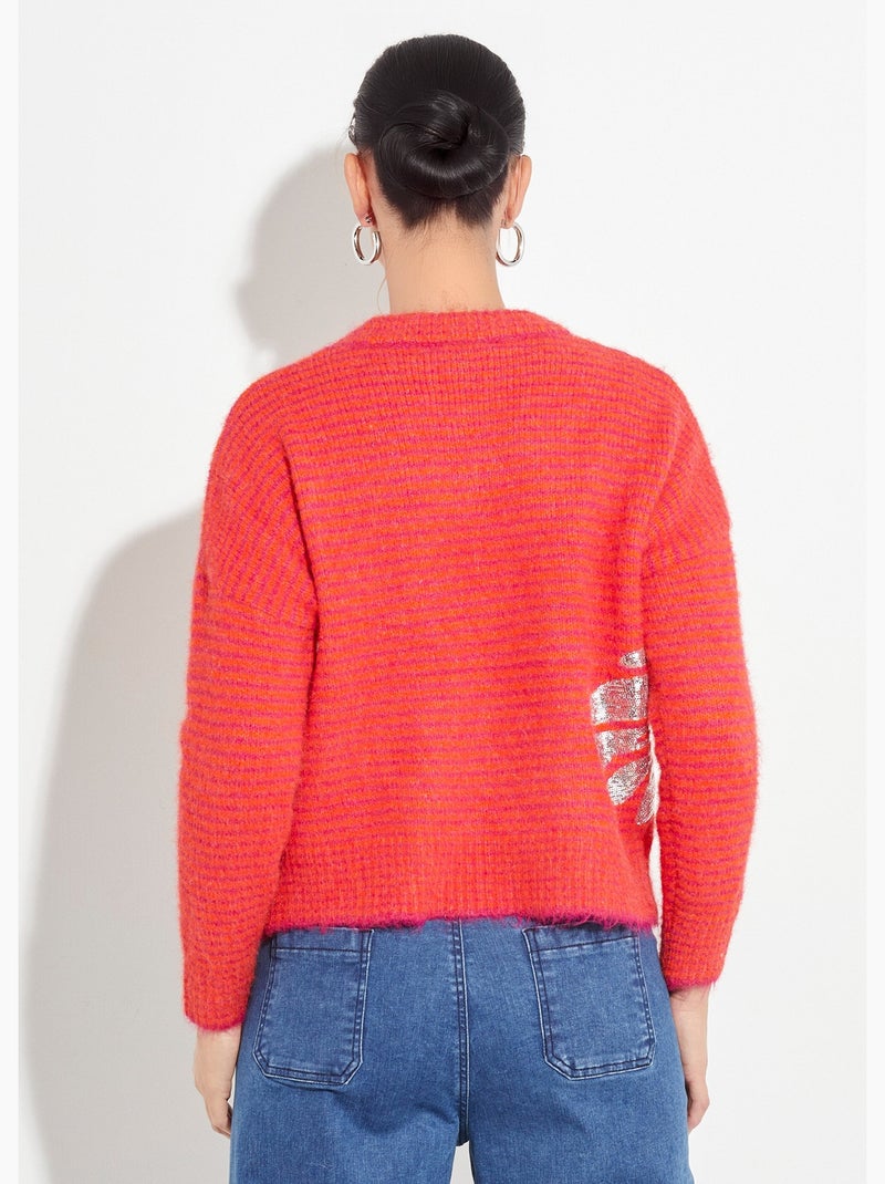 Pull chaud rayé avec laine, motifs fleur - afibel Orange/Rose - Kiabi