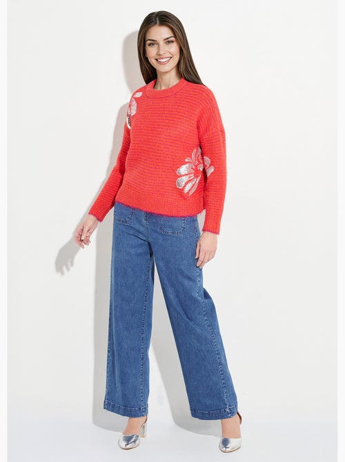 Pull chaud rayé avec laine, motifs fleur - afibel - Kiabi Pull chaud rayé avec laine, motifs fleur - afibel - Kiabi