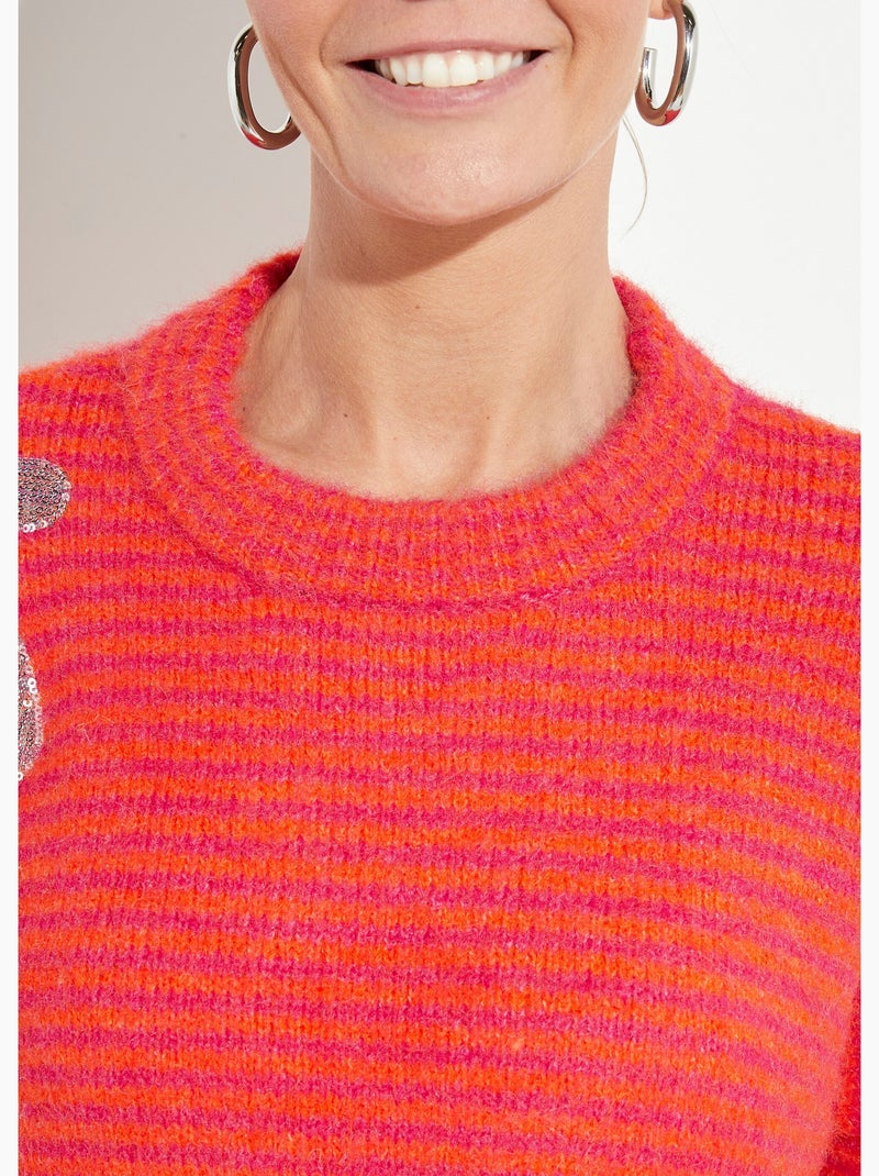 Pull chaud rayé avec laine, motifs fleur - afibel Orange/Rose - Kiabi