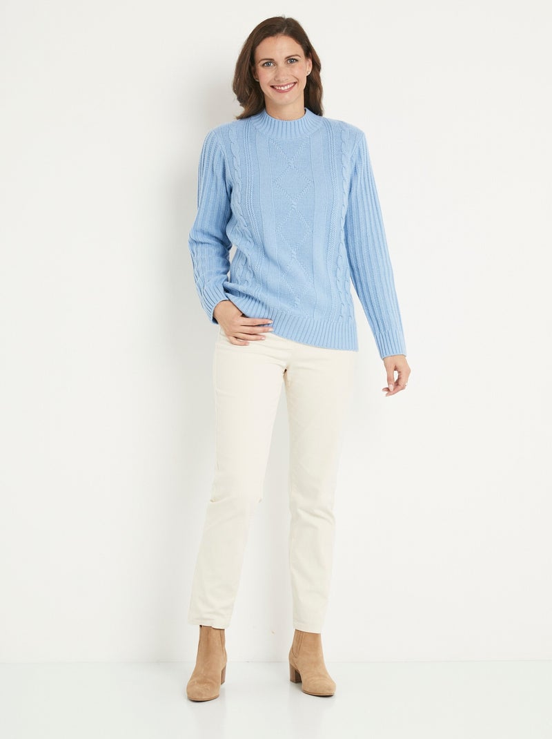Pull chaud style irlandais col montant - Afibel Bleu - Kiabi