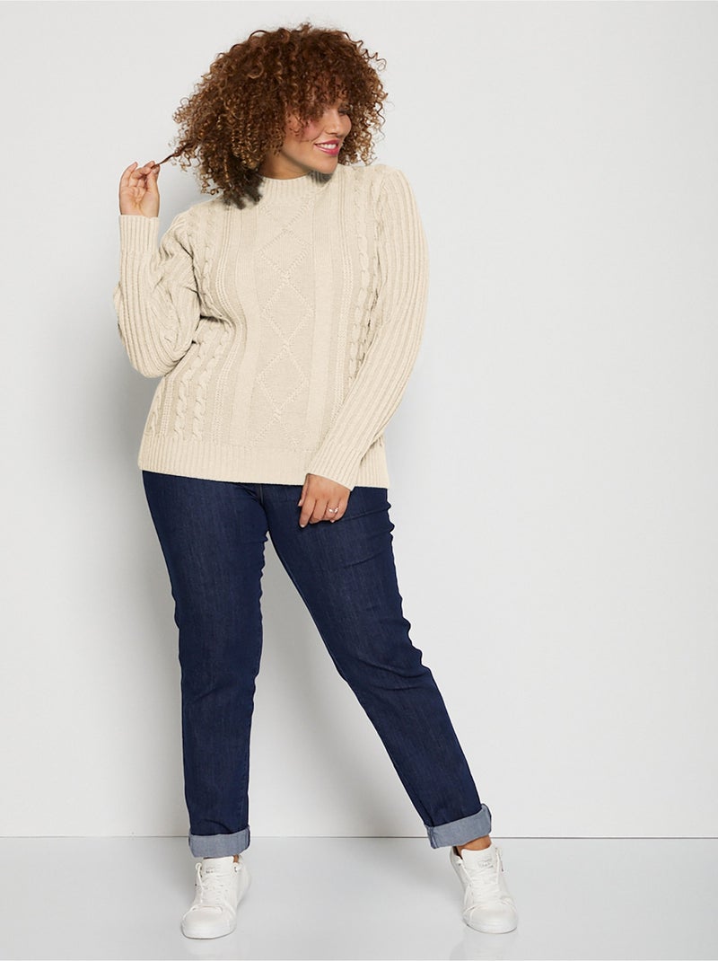 Pull chaud style irlandais col montant - Afibel Ecru - Kiabi