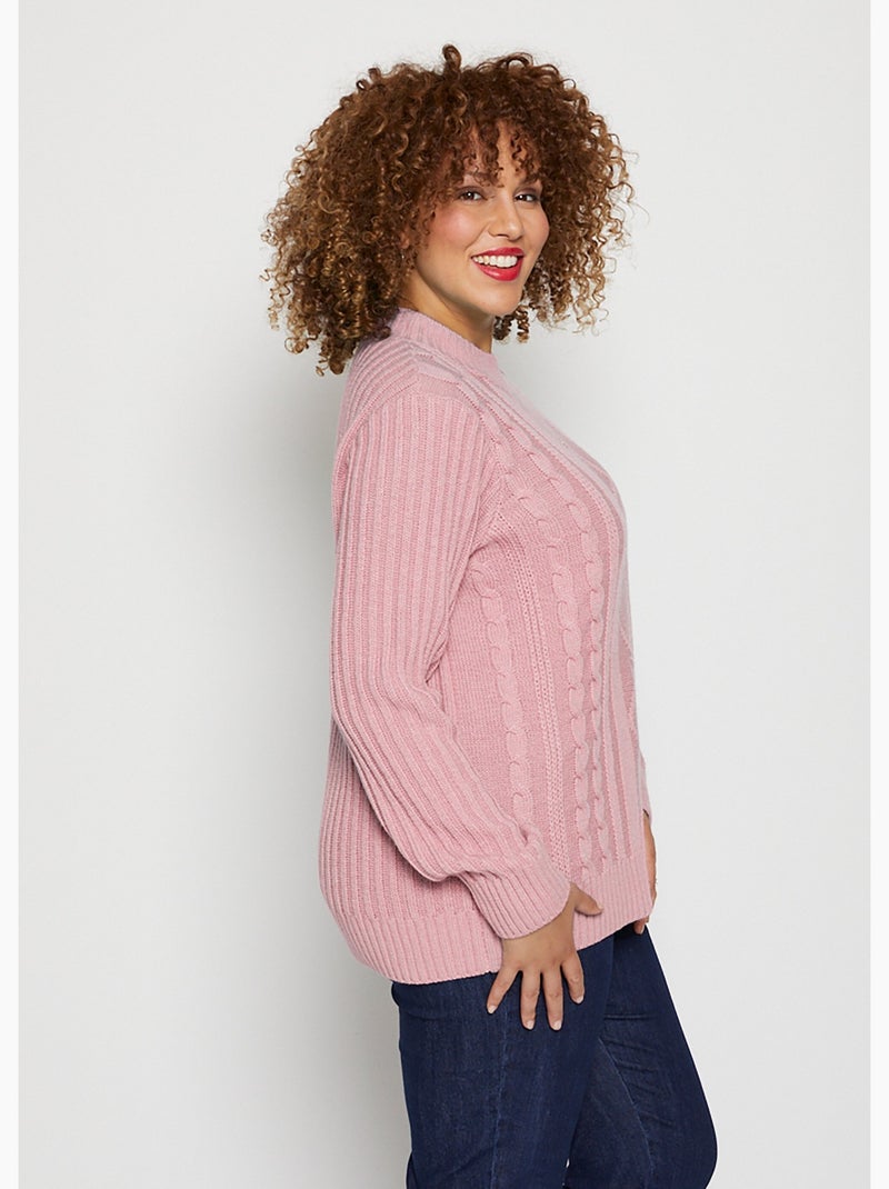Pull chaud style irlandais col montant - Afibel Lilas/Blanc cassé/Caramel - Kiabi