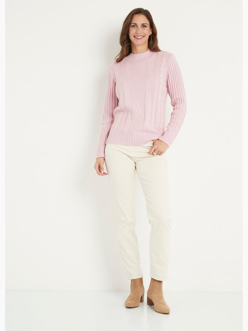 Pull chaud style irlandais col montant - Afibel Lilas/Blanc cassé/Caramel - Kiabi
