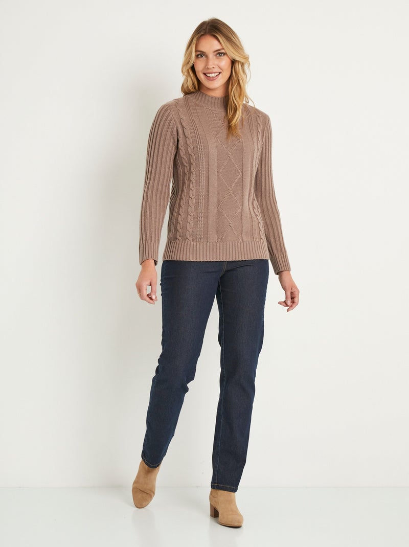 Pull chaud style irlandais col montant - Afibel Taupe - Kiabi