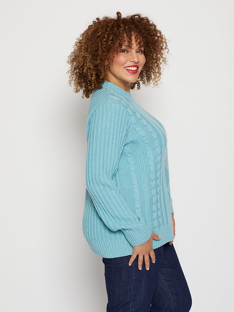 Pull chaud style irlandais col montant - Afibel Vert - Kiabi