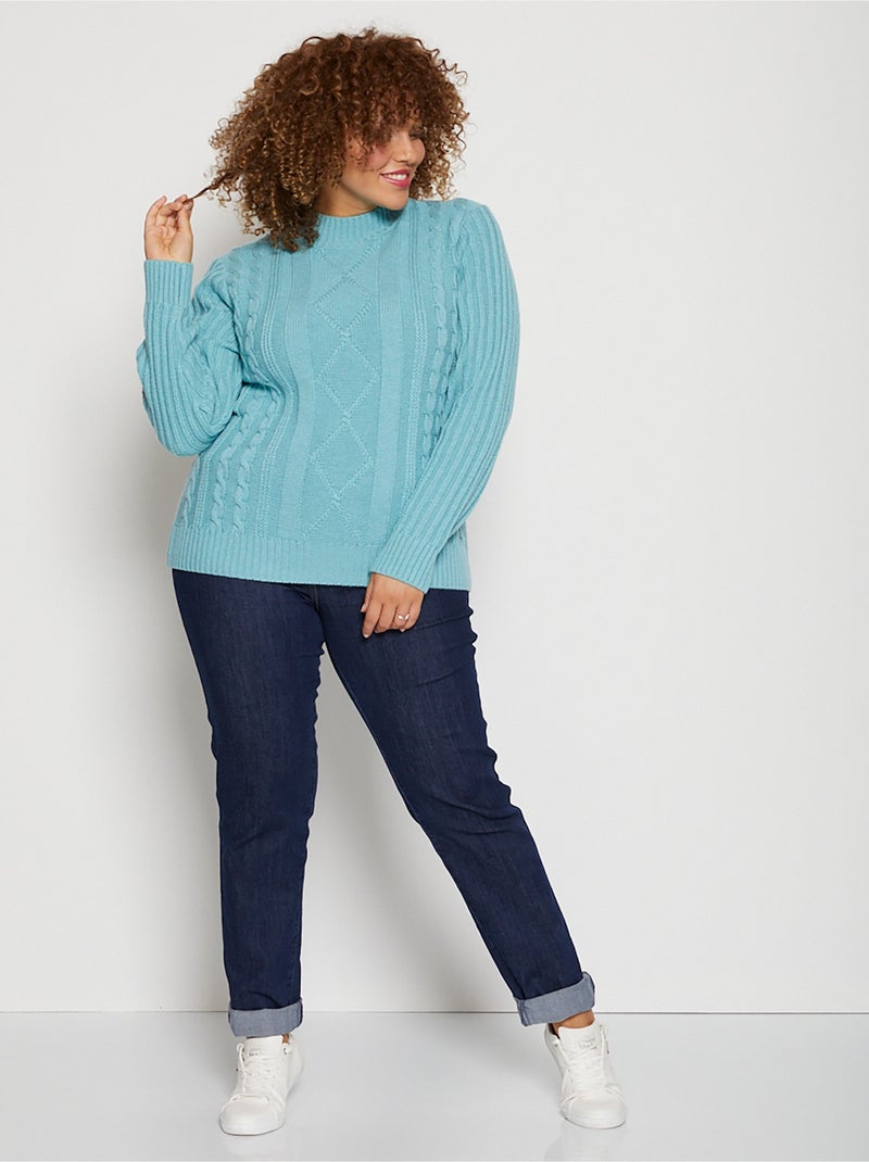 Pull chaud style irlandais col montant - Afibel Vert - Kiabi