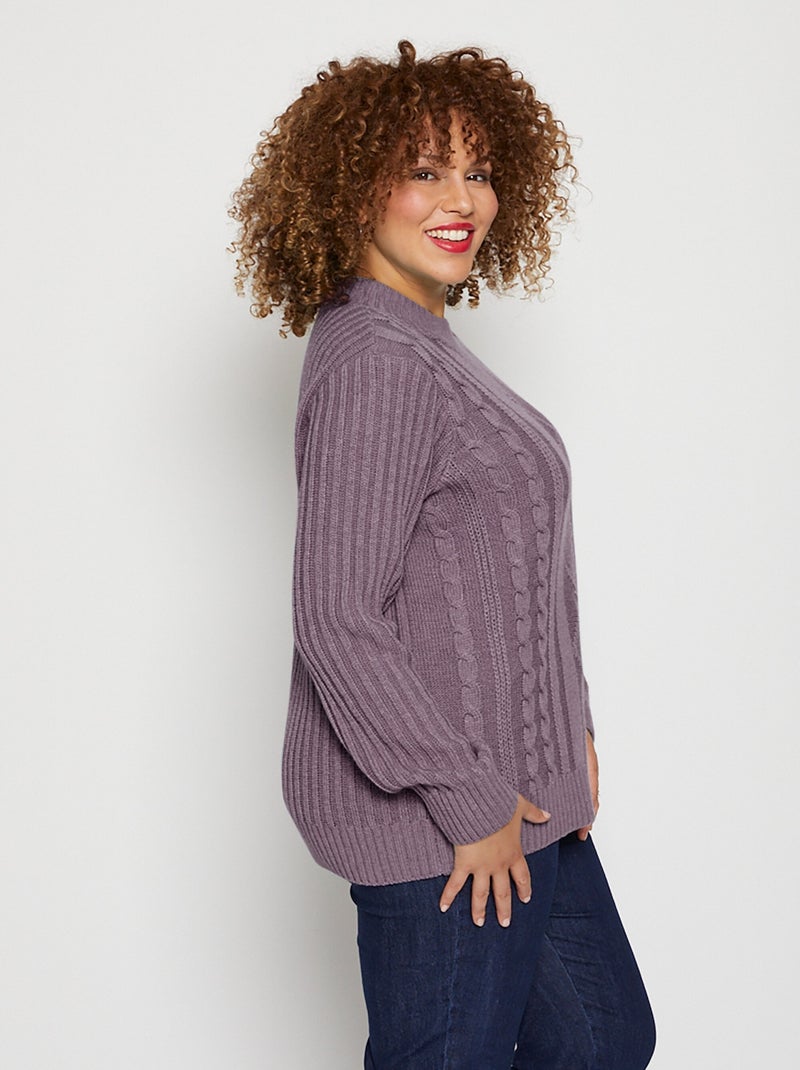 Pull chaud style irlandais col montant - Afibel Violet - Kiabi