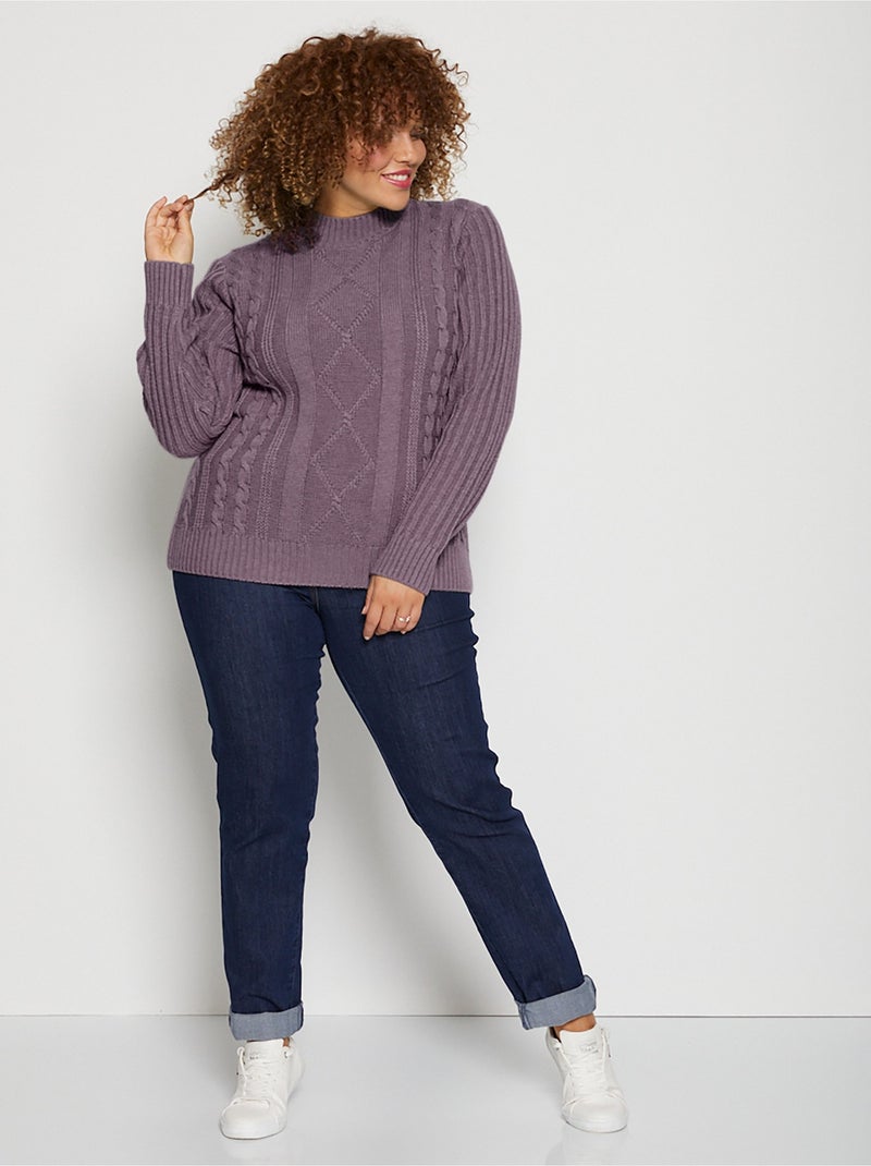 Pull chaud style irlandais col montant - Afibel Violet - Kiabi