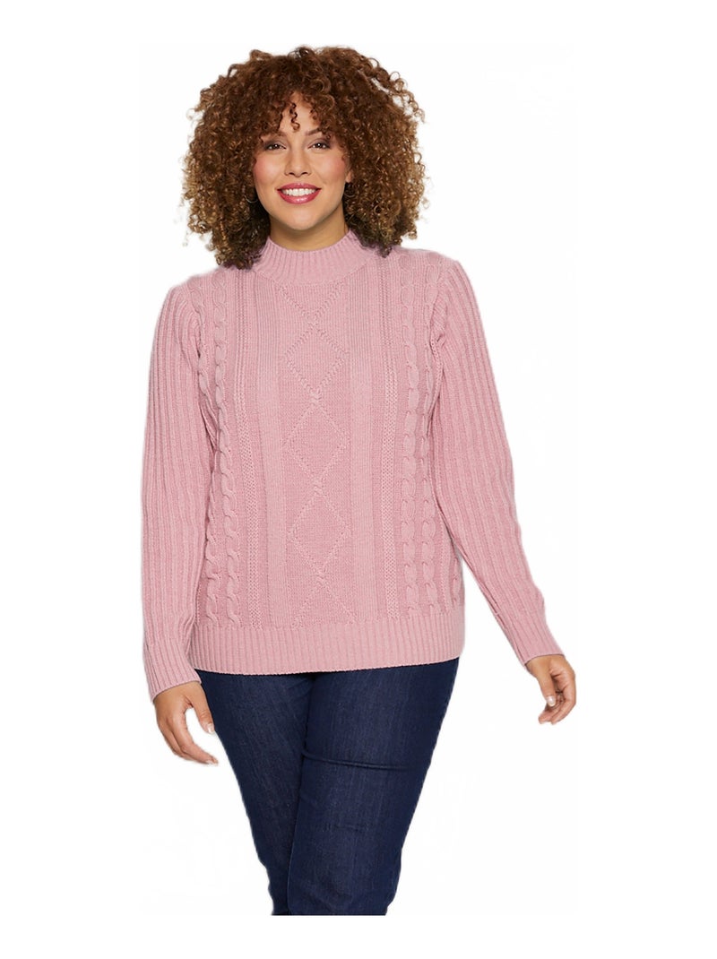 Pull chaud style irlandais col montant Mauve lilas - Kiabi
