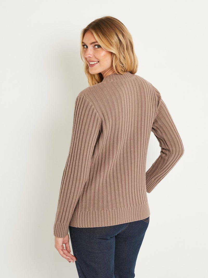 Pull chaud style irlandais col montant Taupe - Kiabi