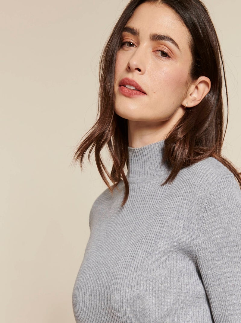 Pull-chaussette col montant 50% laine mérinos - Damart Gris chiné - Kiabi