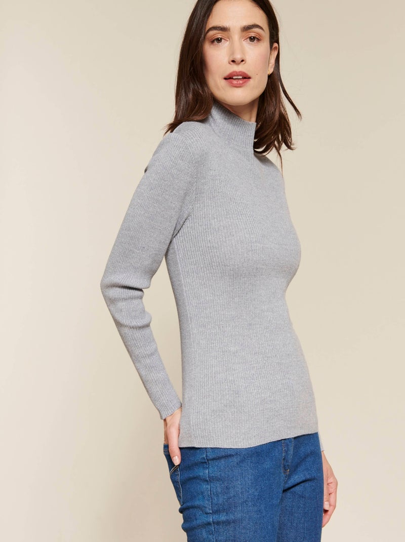 Pull-chaussette col montant 50% laine mérinos - Damart Gris chiné - Kiabi