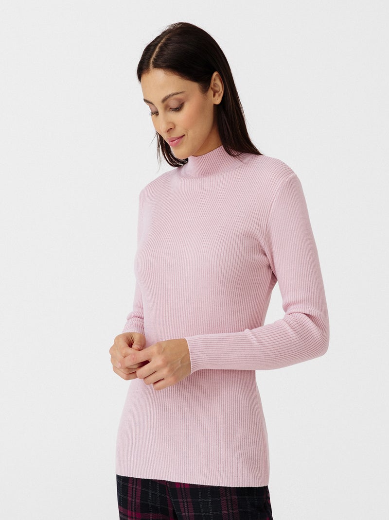 Pull-chaussette col montant 50% laine mérinos - Damart Rose pastel - Kiabi