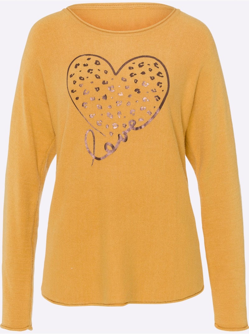 Pull Chauve-souris Bords Roulés - Taille Standard - Helline Ocre - Kiabi