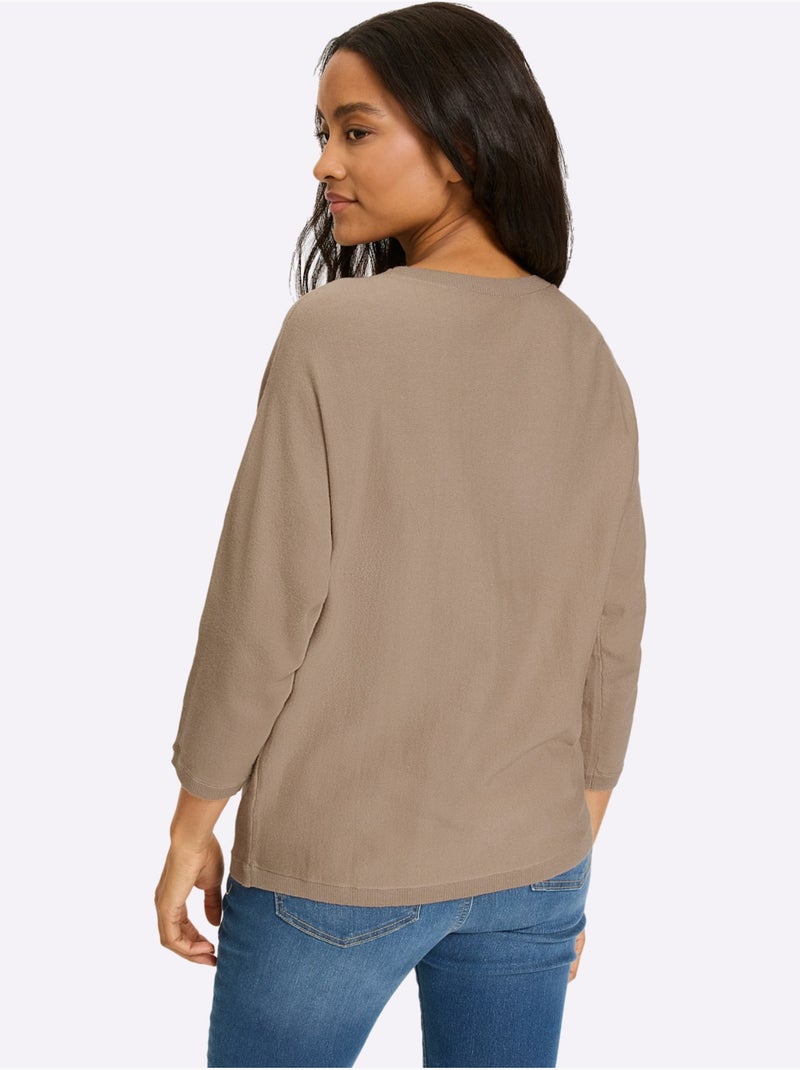 Pull Chauve-souris Manches Chauve-souris 3/4 - Taille Standard - Helline Beige - Kiabi