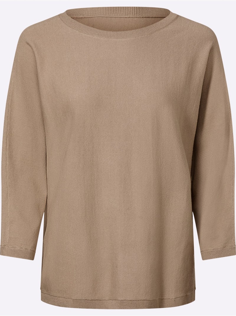 Pull Chauve-souris Manches Chauve-souris 3/4 - Taille Standard - Helline Beige - Kiabi