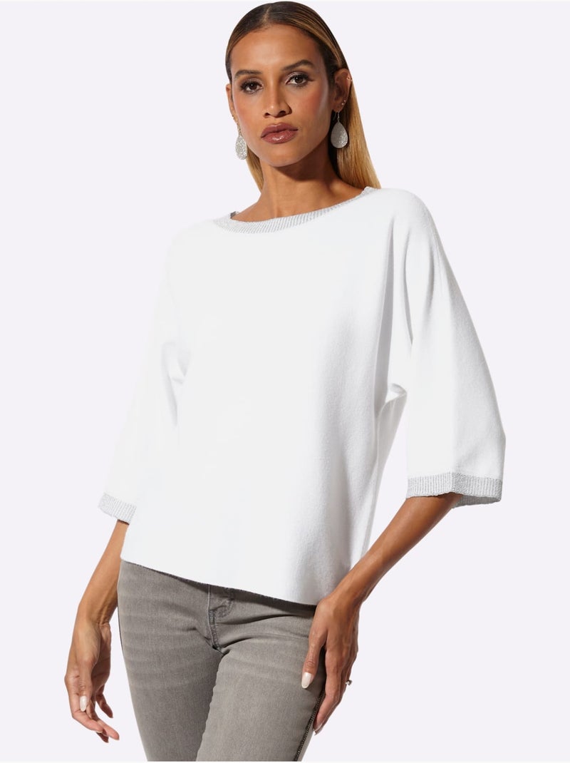 Pull Chauve-souris Manches Chauve-souris 3/4 - Taille Standard - Helline Ecru - Kiabi