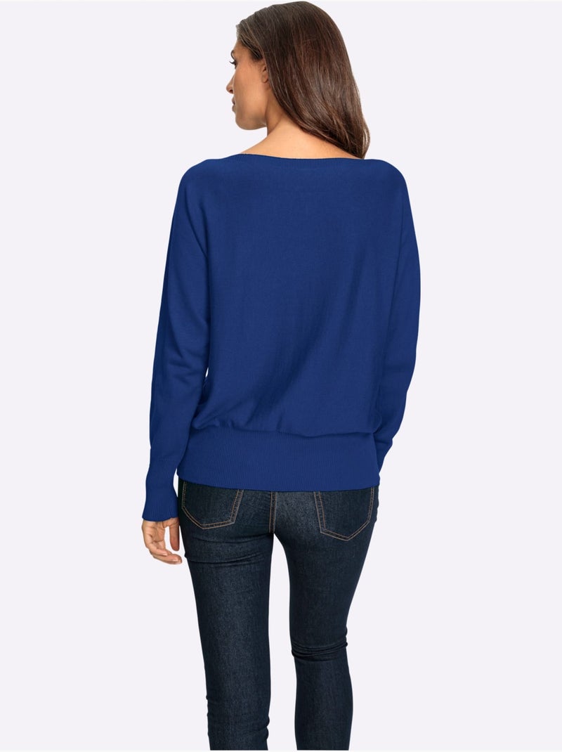 Pull Chauve-souris Tricoté En Parallèle - Taille Standard - helline Bleu roi - Kiabi