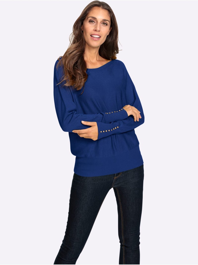 Pull Chauve-souris Tricoté En Parallèle - Taille Standard - helline Bleu roi - Kiabi