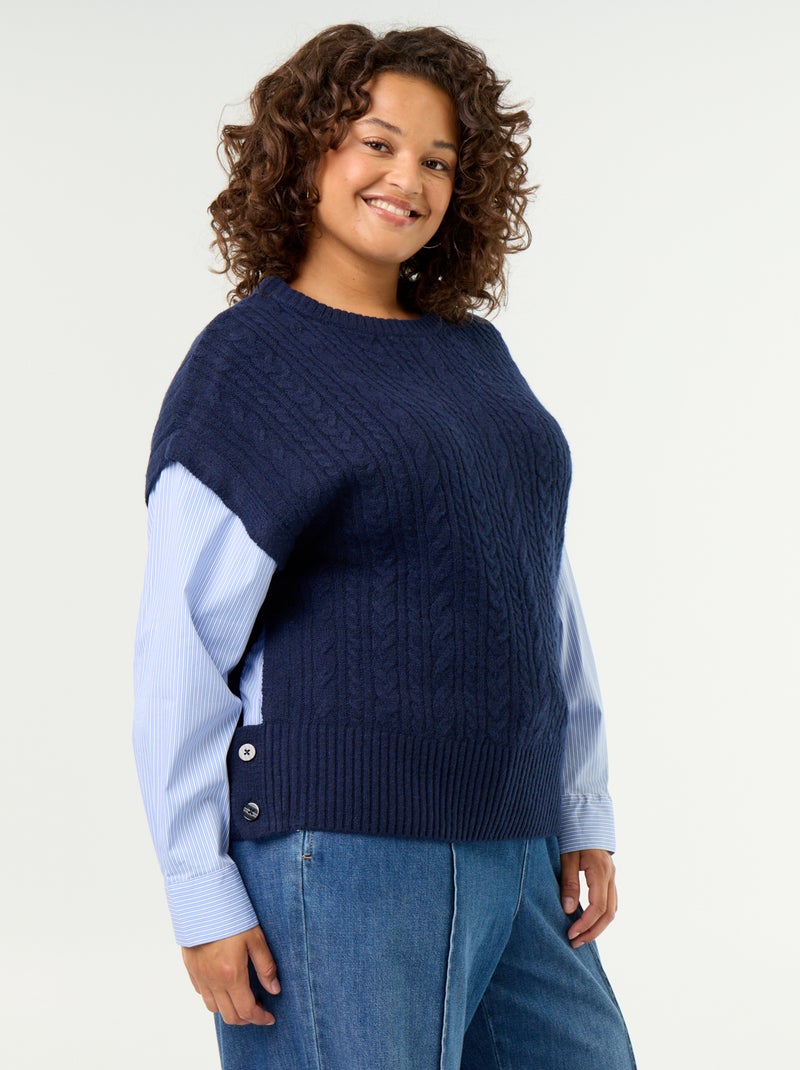Pull chemise 2-en-1 Bleu - Kiabi