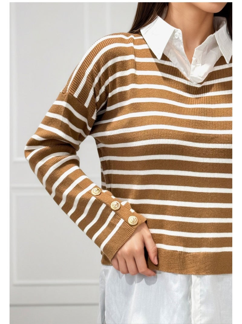 Pull Chemise Kebello Marron - Kiabi