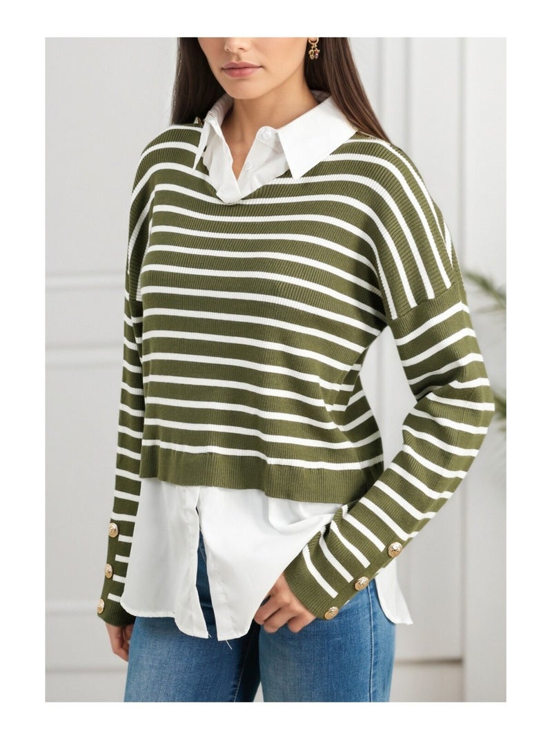 Pull Chemise Kebello Vert - Kiabi