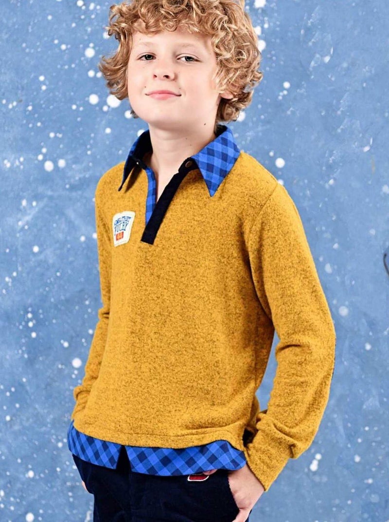 Pull Chemise Trompe l'Oeil  Jaune Bleu Roi  MARCO POLO - 'LA FAUTE A VOLTAIRE' Bleu Jaune - Kiabi