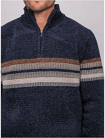 Pull chenille col camionneur zippé rayures latoria