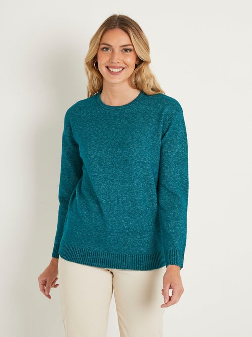 Pull chiné court col rond avec laine - Kiabi