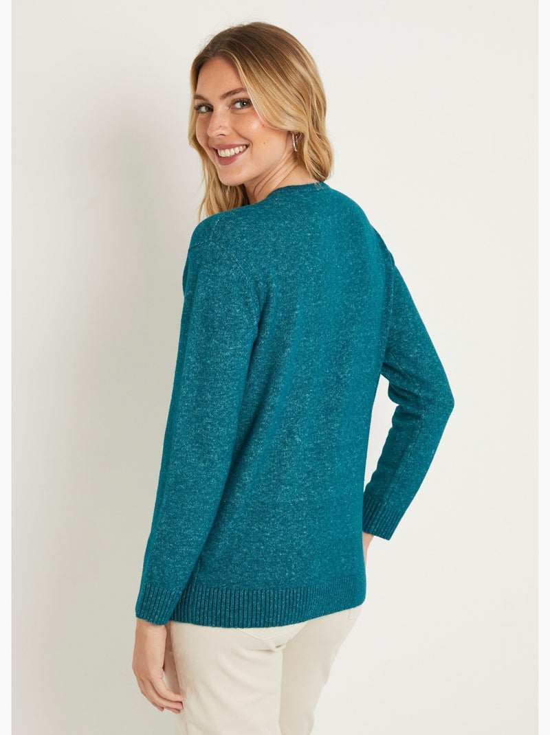 Pull chiné court col rond avec laine Bleu canard - Kiabi