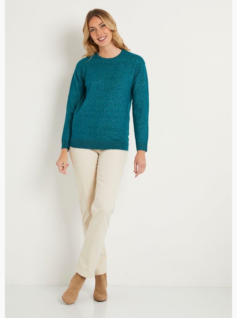 Pull chiné court col rond avec laine Bleu canard - Kiabi
