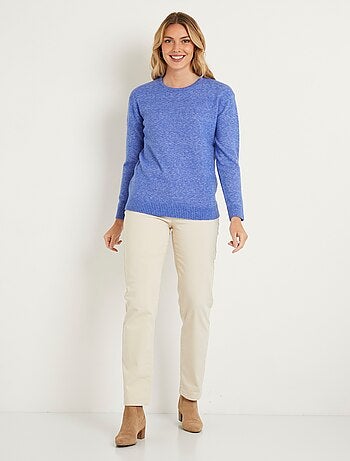 Pull chiné court col rond avec laine