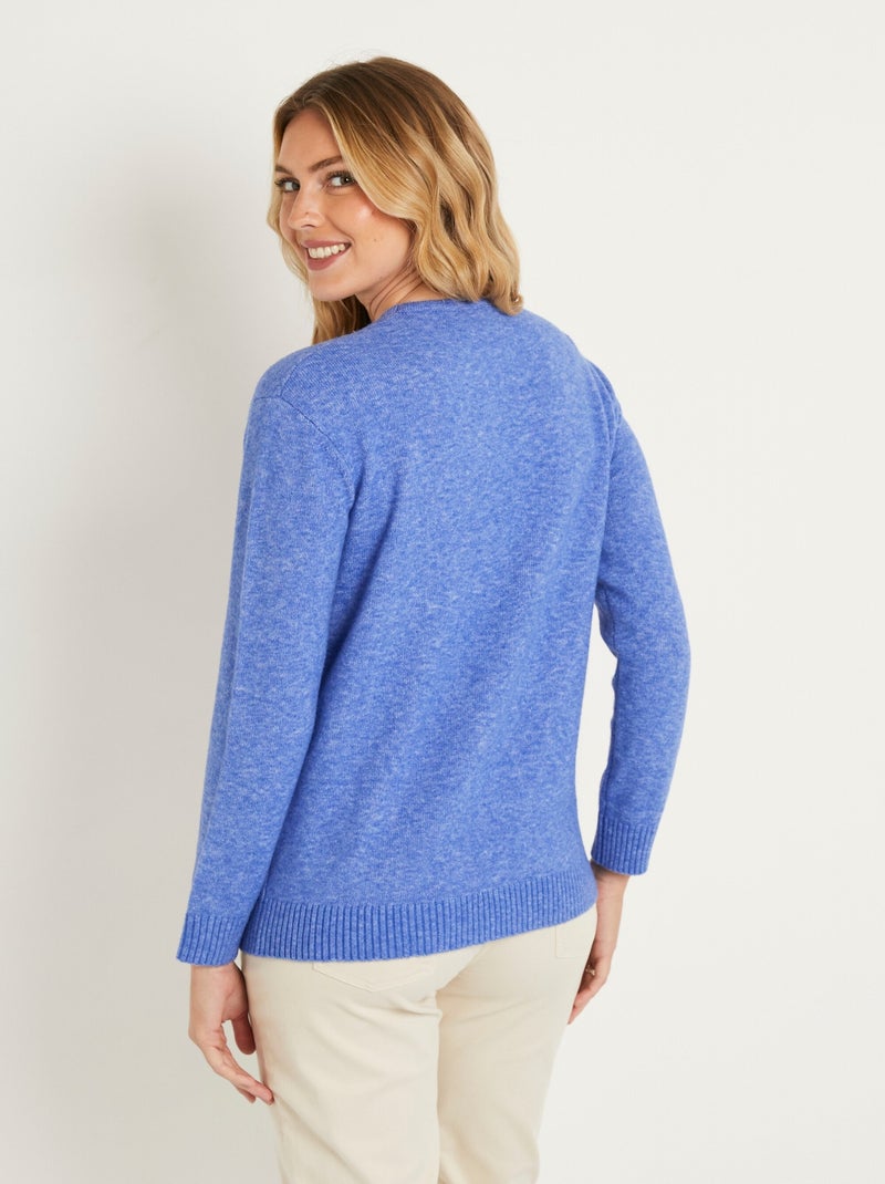 Pull chiné court col rond avec laine Bleu - Kiabi