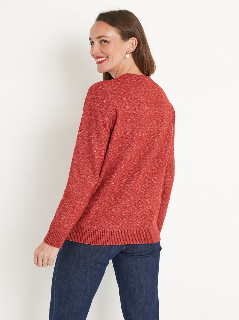 Pull chiné court col rond avec laine Rouge brique - Kiabi