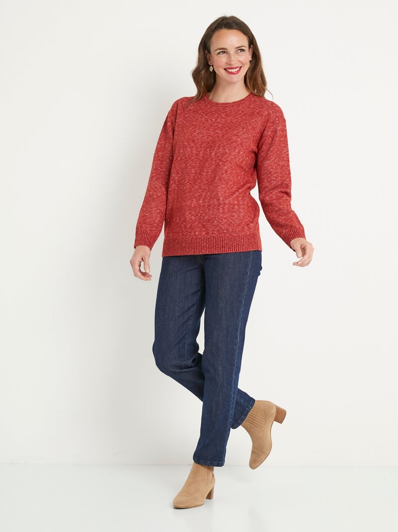Pull chiné court col rond avec laine Rouge brique - Kiabi