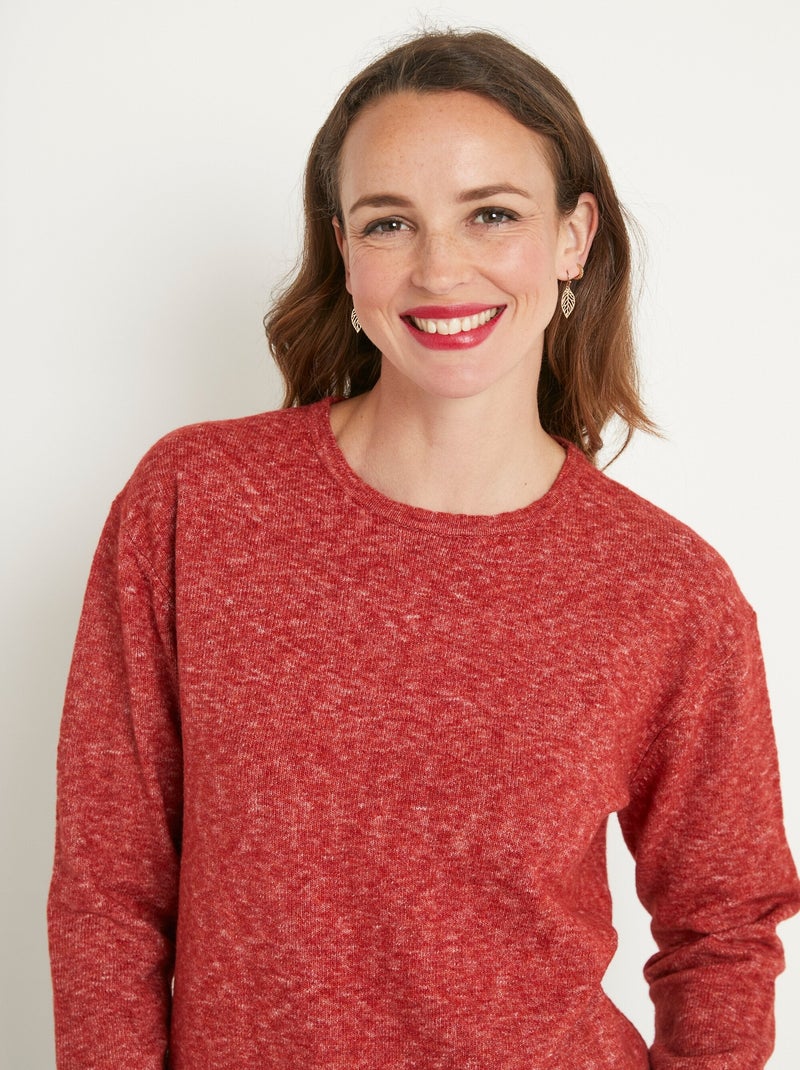 Pull chiné court col rond avec laine Rouge brique - Kiabi