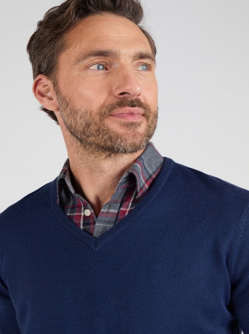 Pull classique encolure V avec laine - Damart - Kiabi