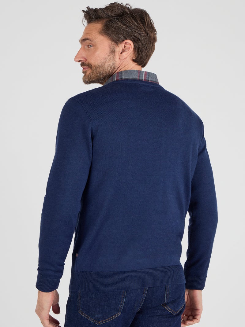 Pull classique encolure V avec laine - Damart Bleu marine - Kiabi