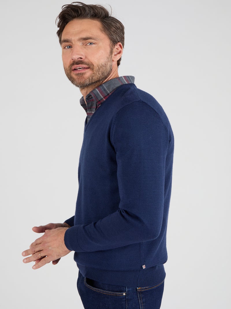 Pull classique encolure V avec laine - Damart Bleu marine - Kiabi