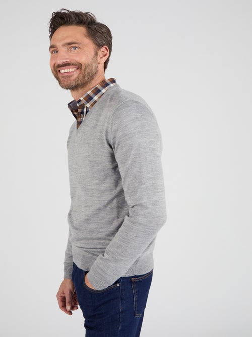 Pull classique encolure V avec laine - Damart - Kiabi