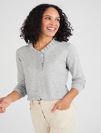 Pull col à volant mélange laine Thermolactyl - Damart