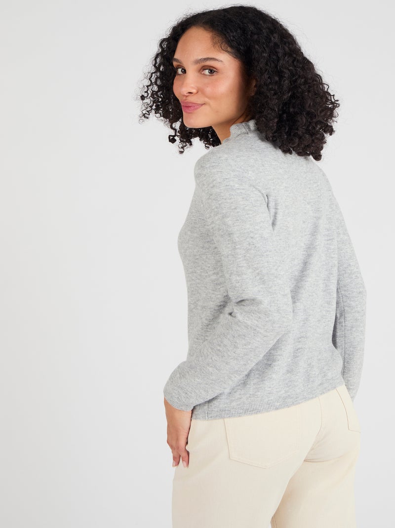 Pull col à volant mélange laine Thermolactyl - Damart Gris chiné - Kiabi